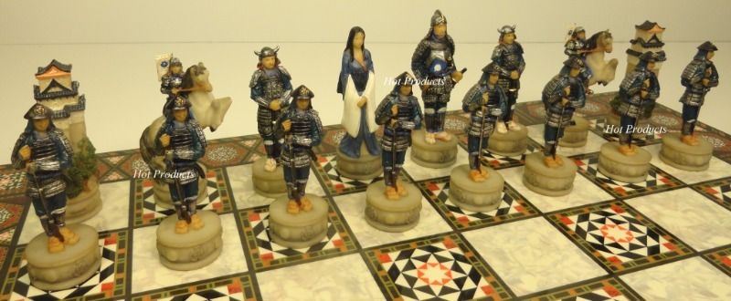 Japanese Samurai Warrior Chess Men Set With 17" Mosaic Color Board