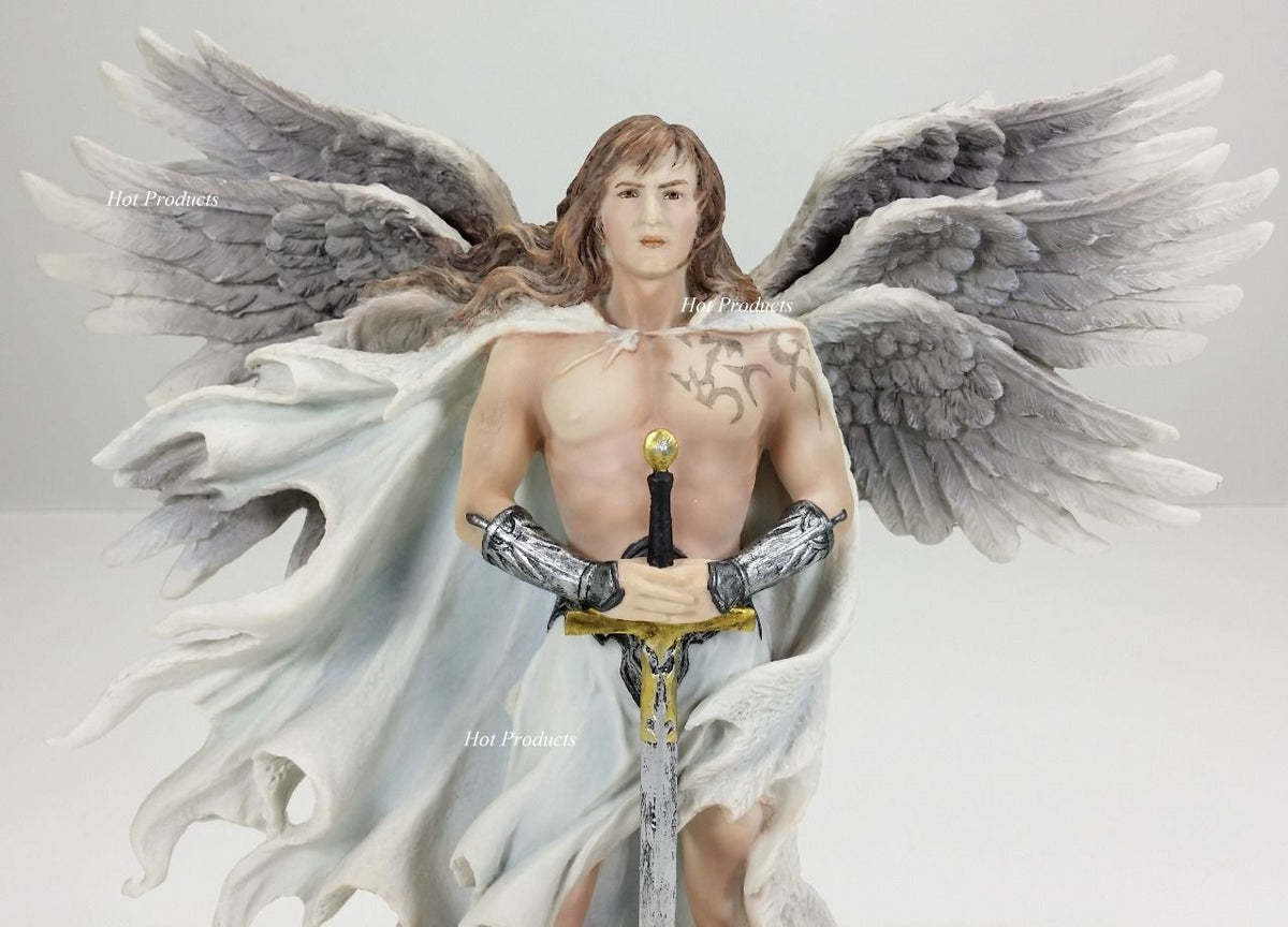 11" Six Winged Seraphim Guardian Angel W Serpent Statue Color Painted