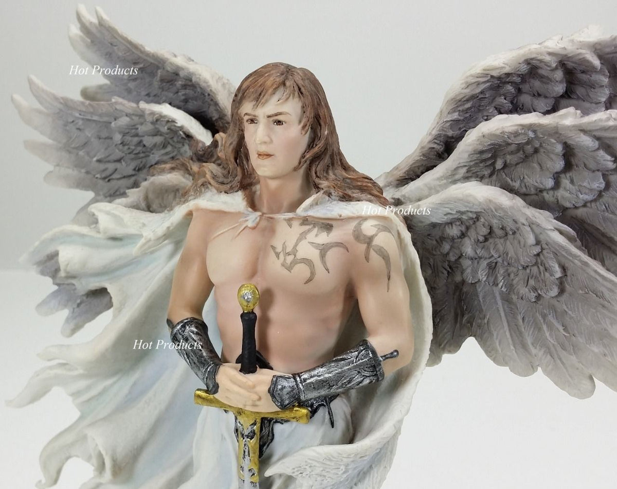 11" Six Winged Seraphim Guardian Angel W Serpent Statue Color Painted