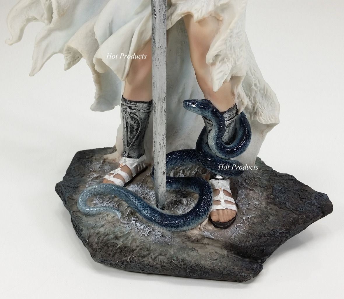 11" Six Winged Seraphim Guardian Angel W Serpent Statue Color Painted