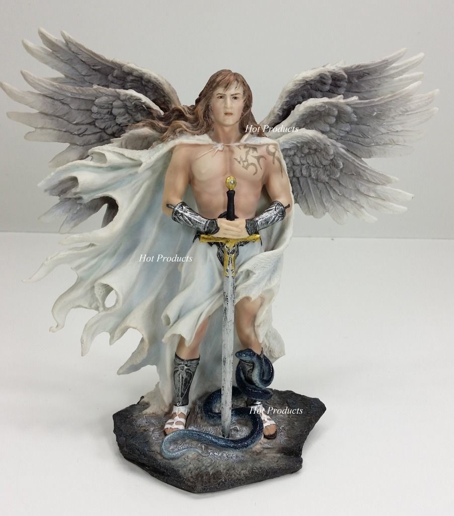 11" Six Winged Seraphim Guardian Angel W Serpent Statue Color Painted