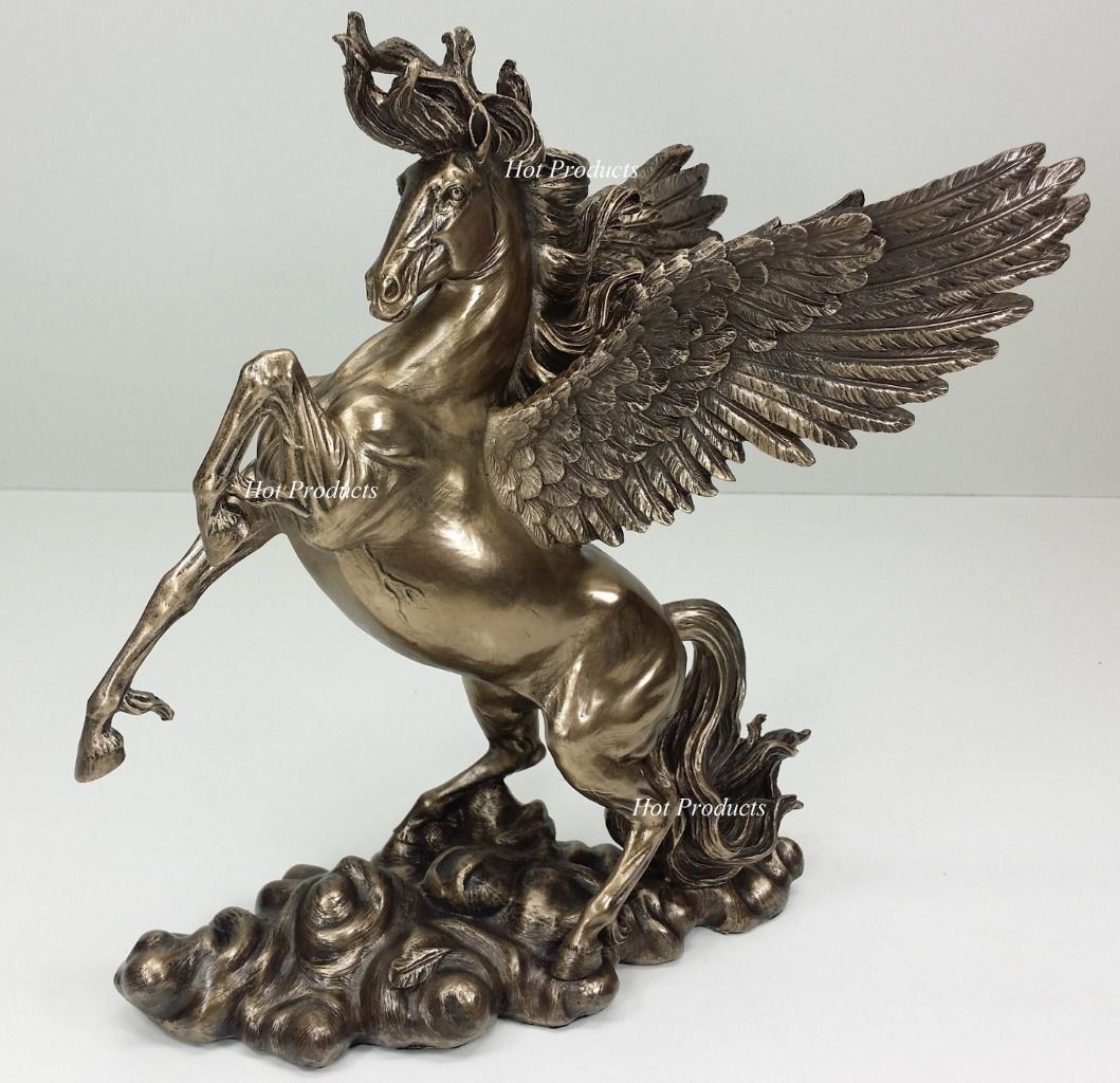 11" Pegasus Horse Rearing Greek Mythology Statue Sculpture Bronze Finish