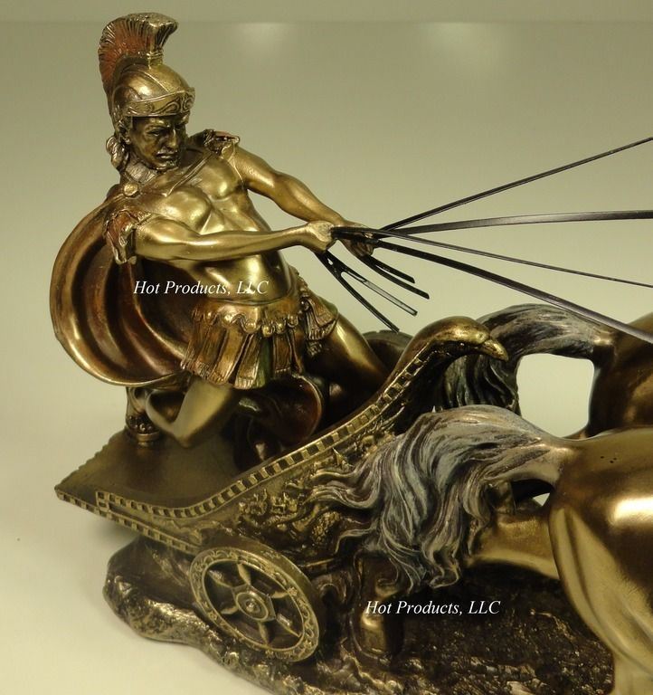 ROMAN GLADIATOR CHARIOT Sculpture Statue Antique Bronze Finish
