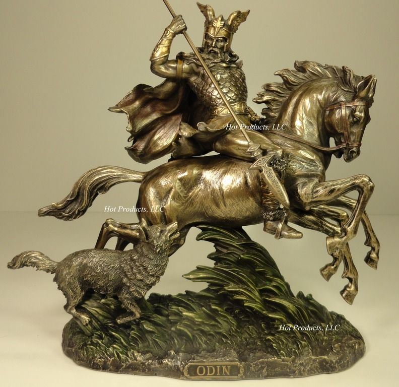 11" Odin Riding Sleipnir 8 Legged Horse Norse Mythology God Statue Bronze Finish