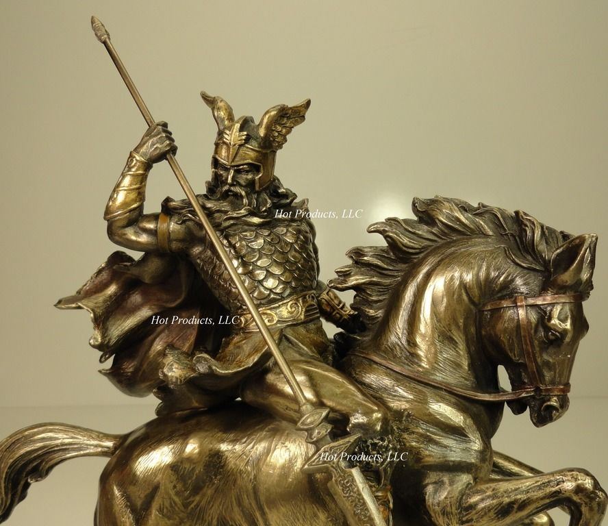 11" Odin Riding Sleipnir 8 Legged Horse Norse Mythology God Statue Bronze Finish