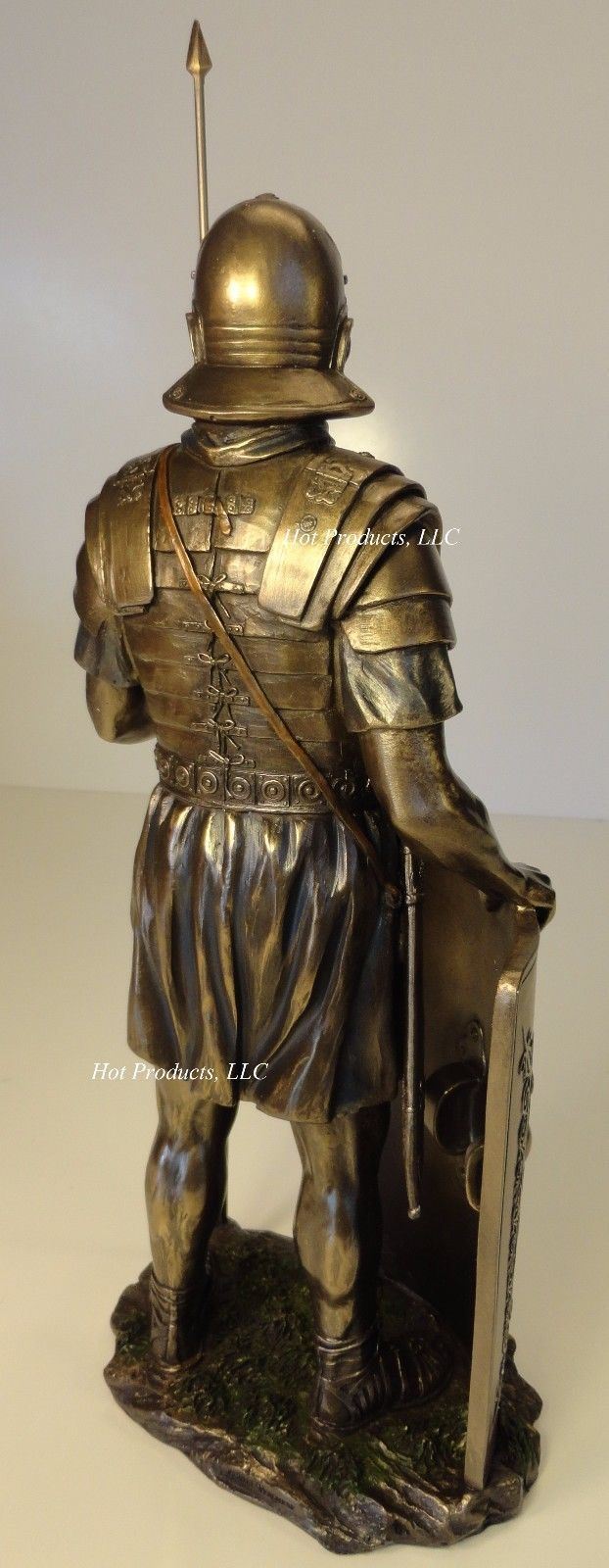 Ancient Times Roman Legion Soldier Javelin Rectangle Shield Statue Bronze Color