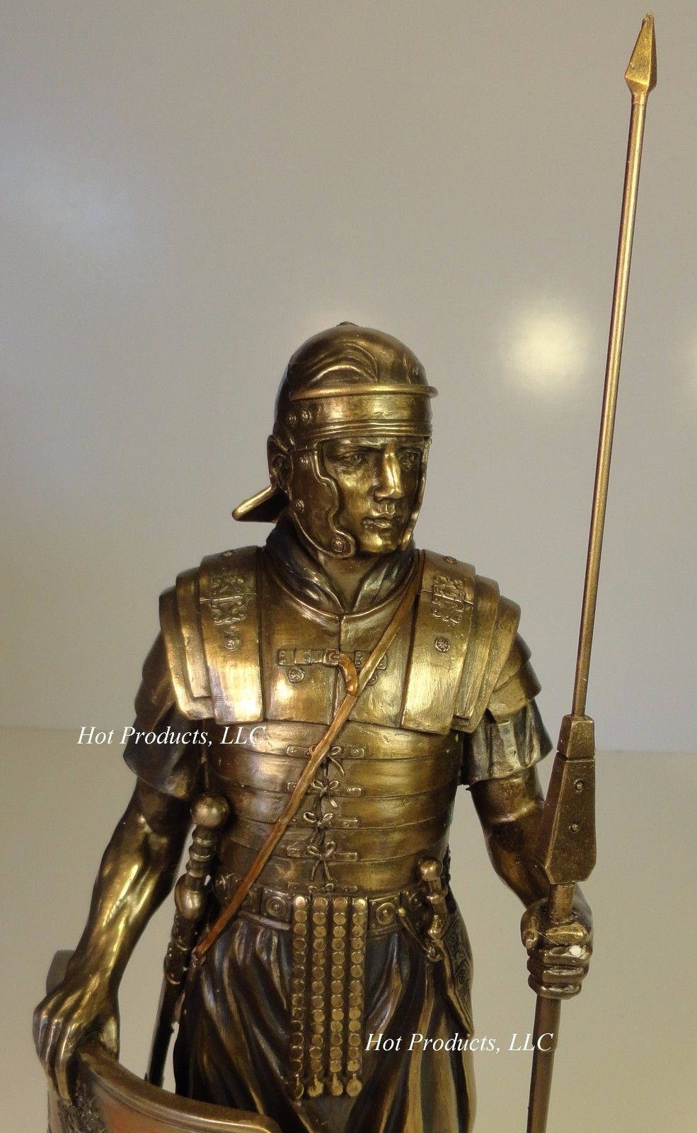 Ancient Times Roman Legion Soldier Javelin Rectangle Shield Statue Bronze Color
