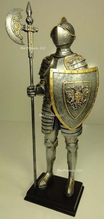 13" PAIR of Medieval Times Crusades KNIGHT SCULPTURE STATUE W POLEAXE & SWORD