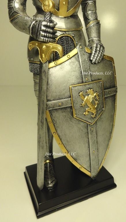 13" PAIR of Medieval Times Crusades KNIGHT SCULPTURE STATUE W POLEAXE & SWORD