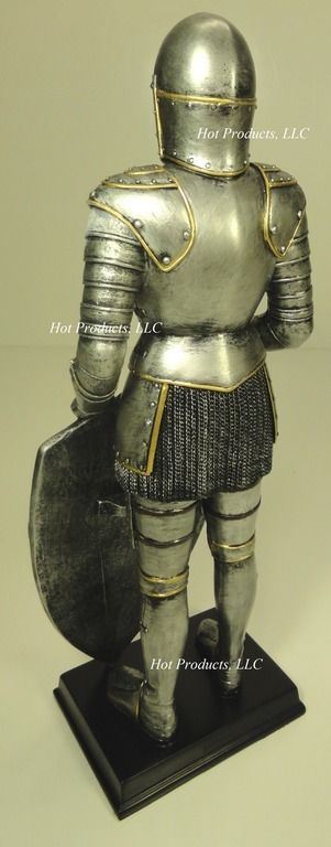 13" PAIR of Medieval Times Crusades KNIGHT SCULPTURE STATUE W POLEAXE & SWORD