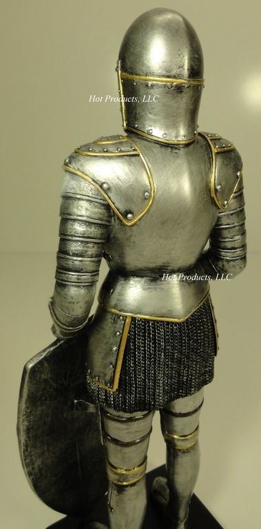 13" PAIR of Medieval Times Crusades KNIGHT SCULPTURE STATUE W POLEAXE & SWORD