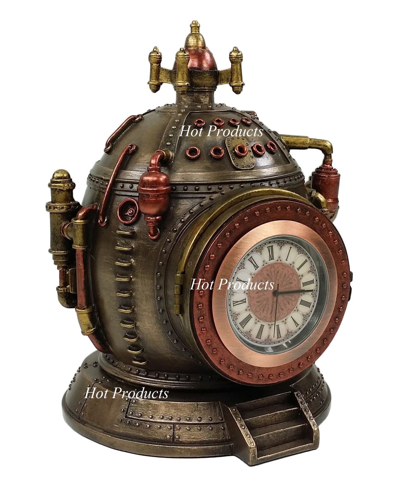 Steampunk Time Machine / Dive Helmet Clock Statue With Hidden Trinket Stash Box