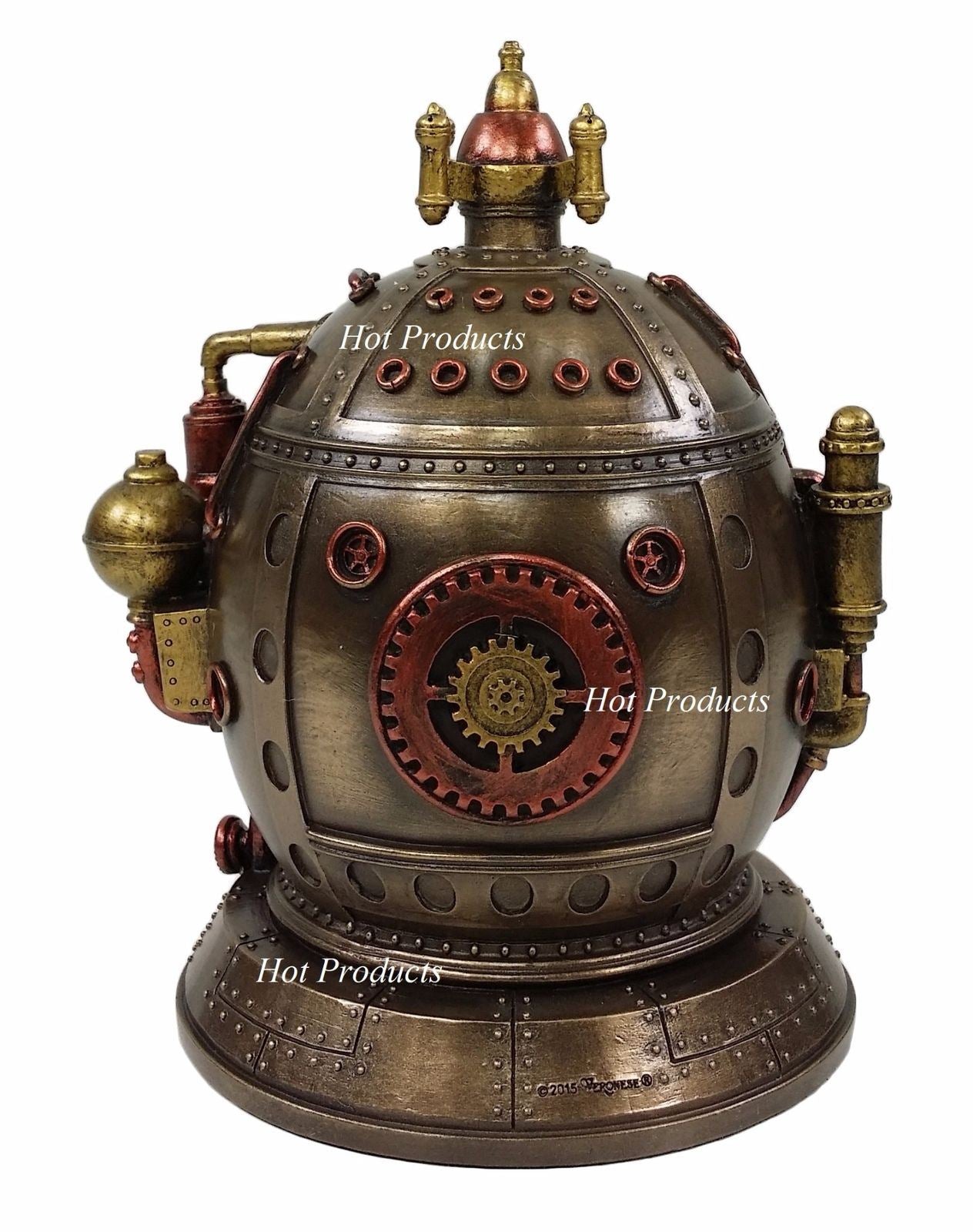 Steampunk Time Machine / Dive Helmet Clock Statue With Hidden Trinket Stash Box