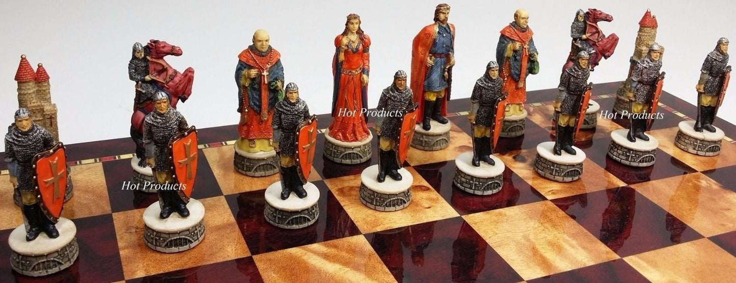 Medieval Times ROBIN HOOD Chess Set W/ Cherry Color Storage Board
