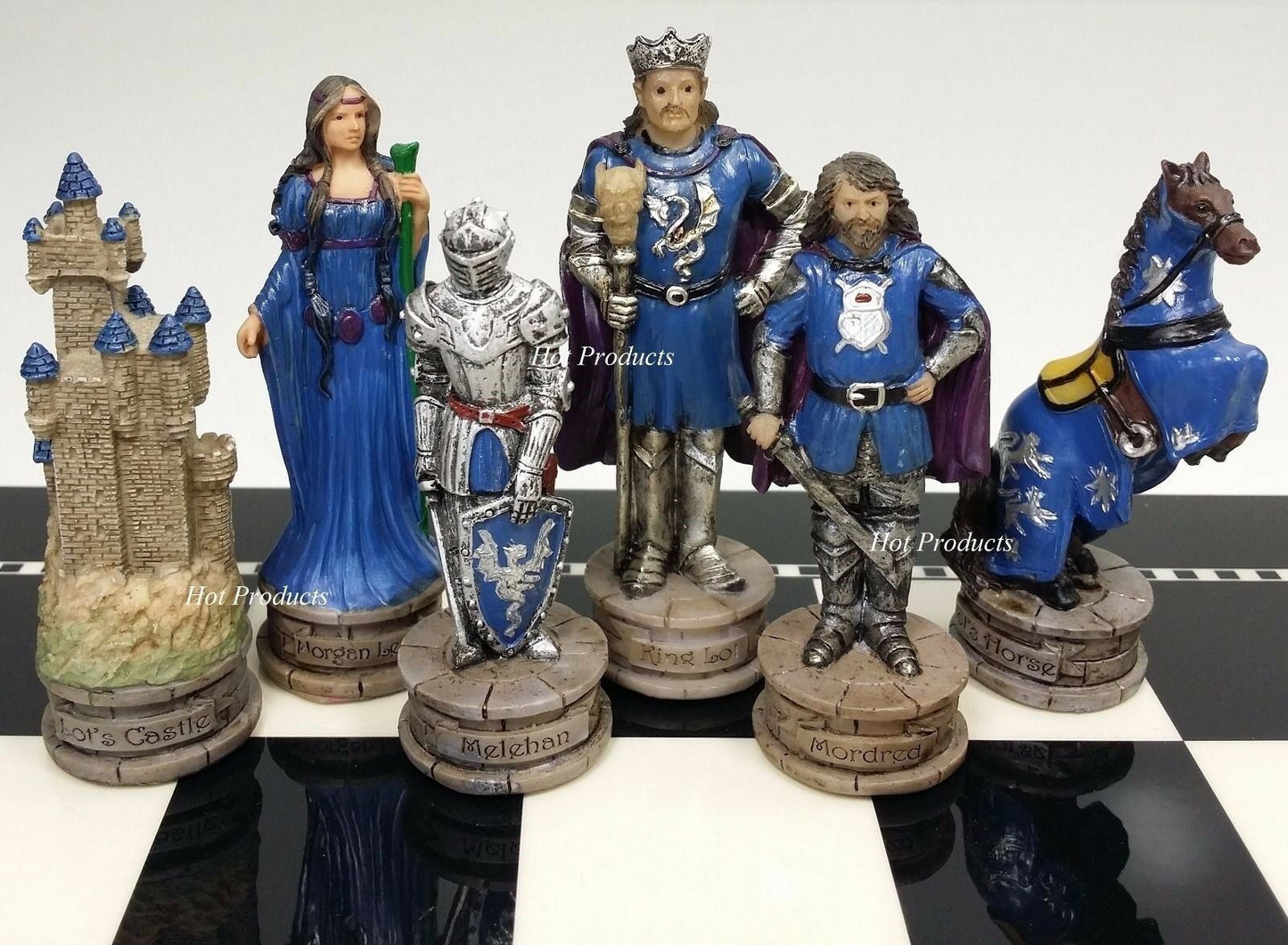 Medieval Times King Arthur Knight Chess Set With Black & White Gloss Board
