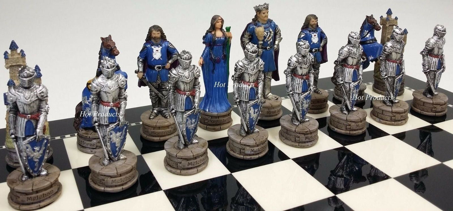 Medieval Times King Arthur Knight Chess Set With Black & White Gloss Board