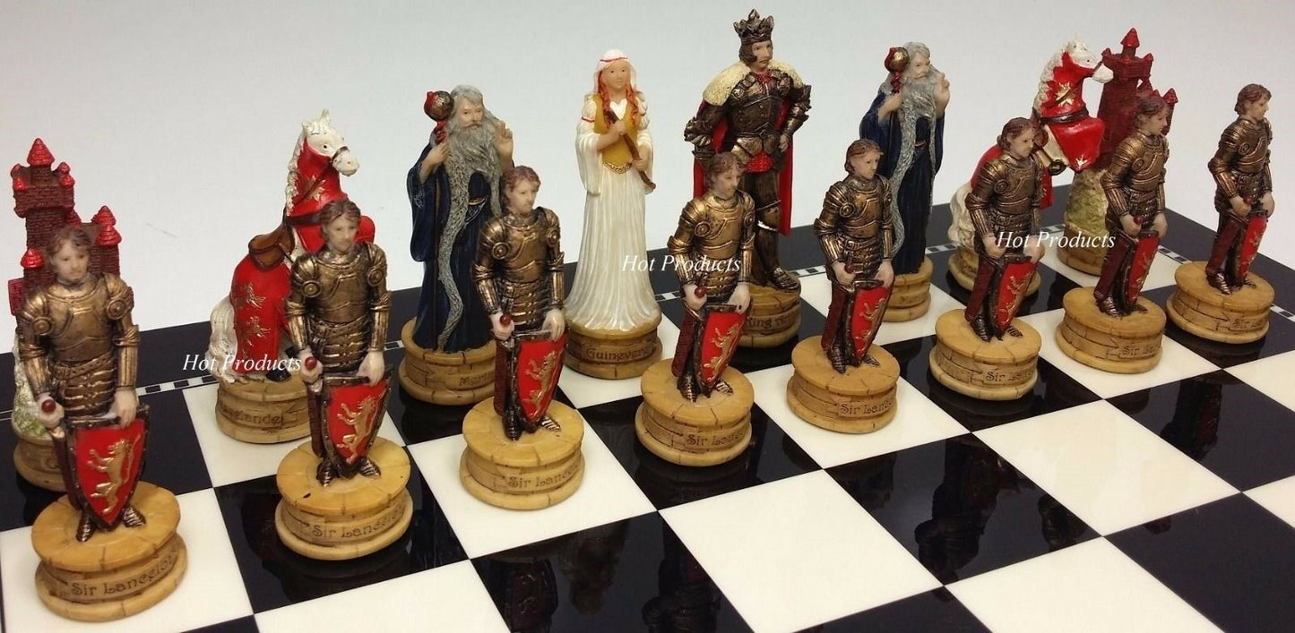 Medieval Times King Arthur Knight Chess Set With Black & White Gloss Board