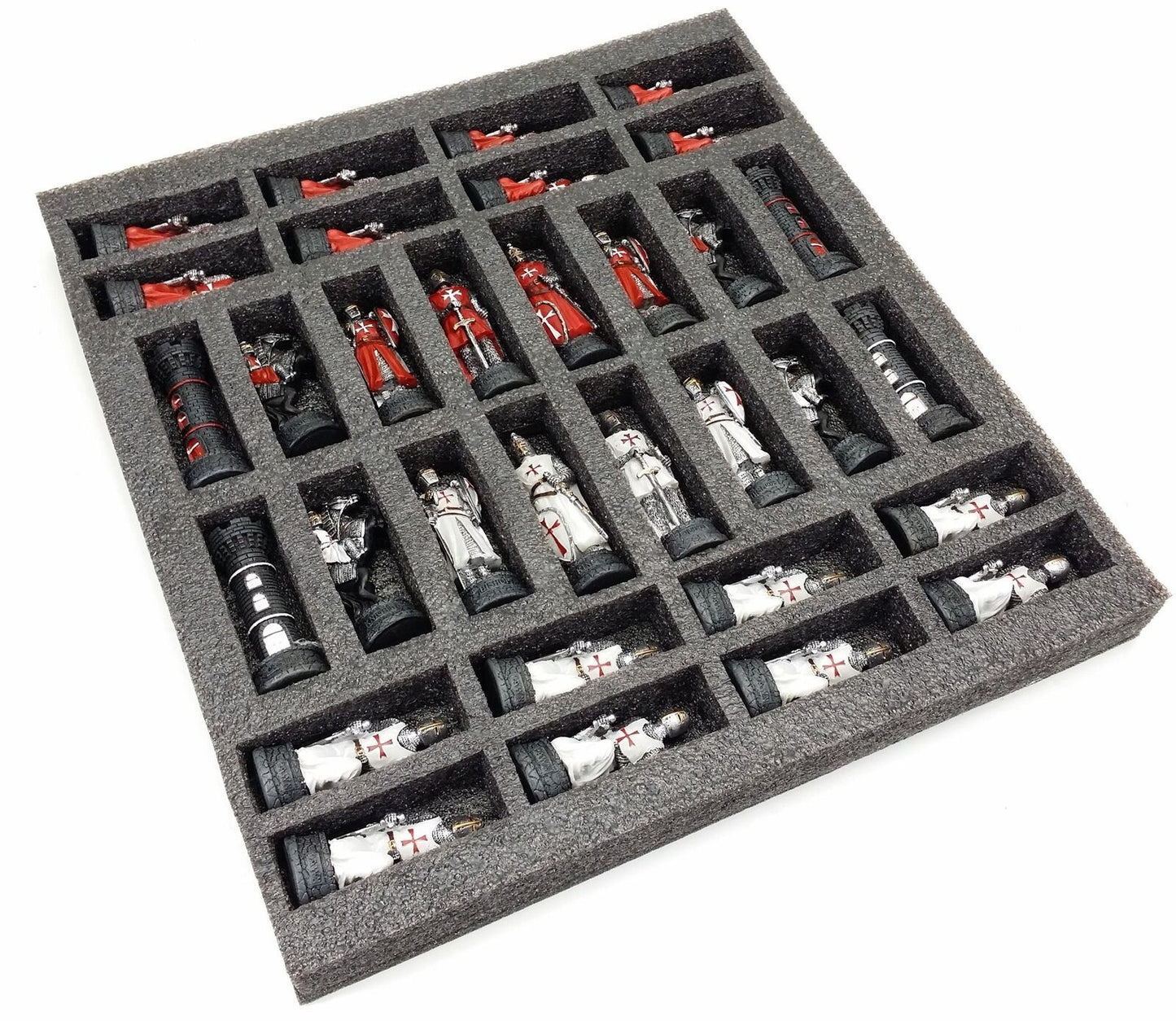 Medieval Times Crusades Maltese Armored Knight RED WHITE Chess Men Set NO Board