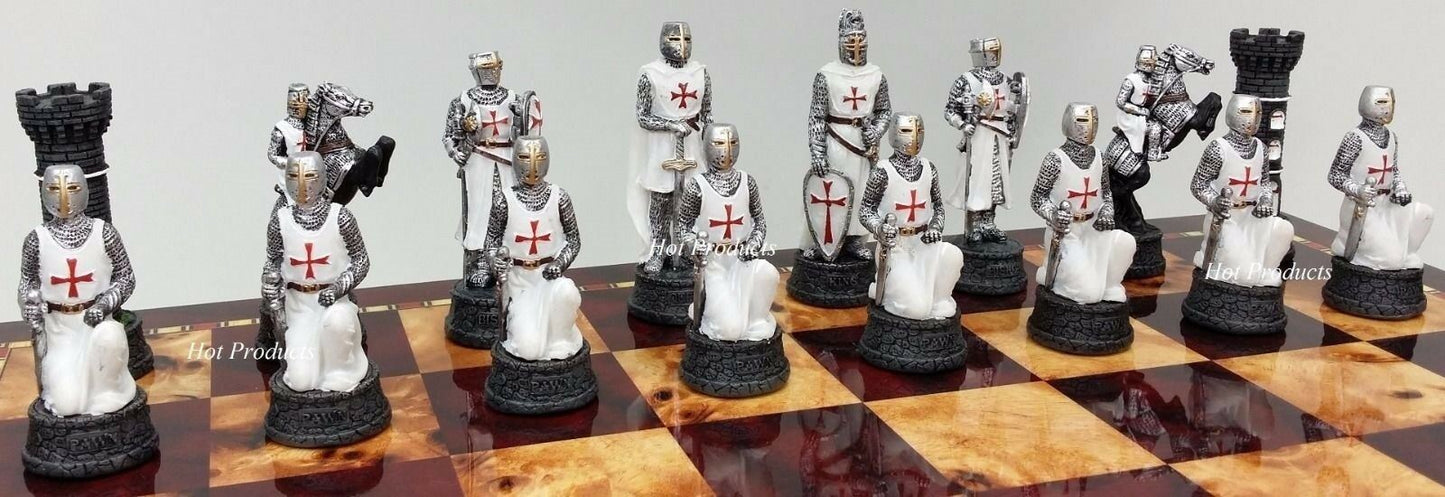 Medieval Times Crusades Maltese Armored Knight RED WHITE Chess Men Set NO Board