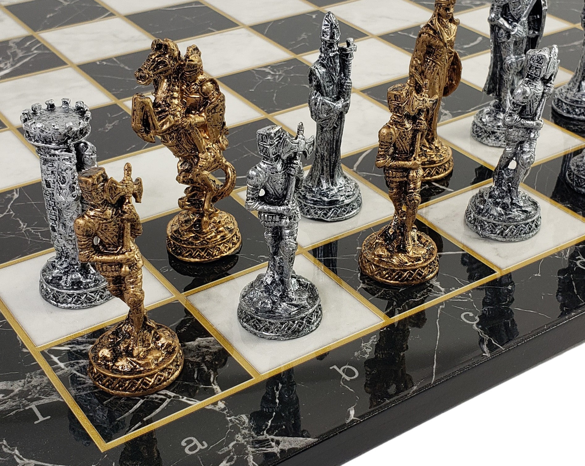 Medieval Times Knight Pewter Metal Chess Set Antique Finish W 17 Castle  Board