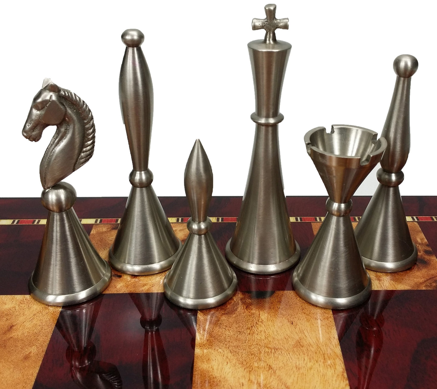 Real Brass Metal Modern Art Deco Staunton Chess Set 18" Cherry Color Board