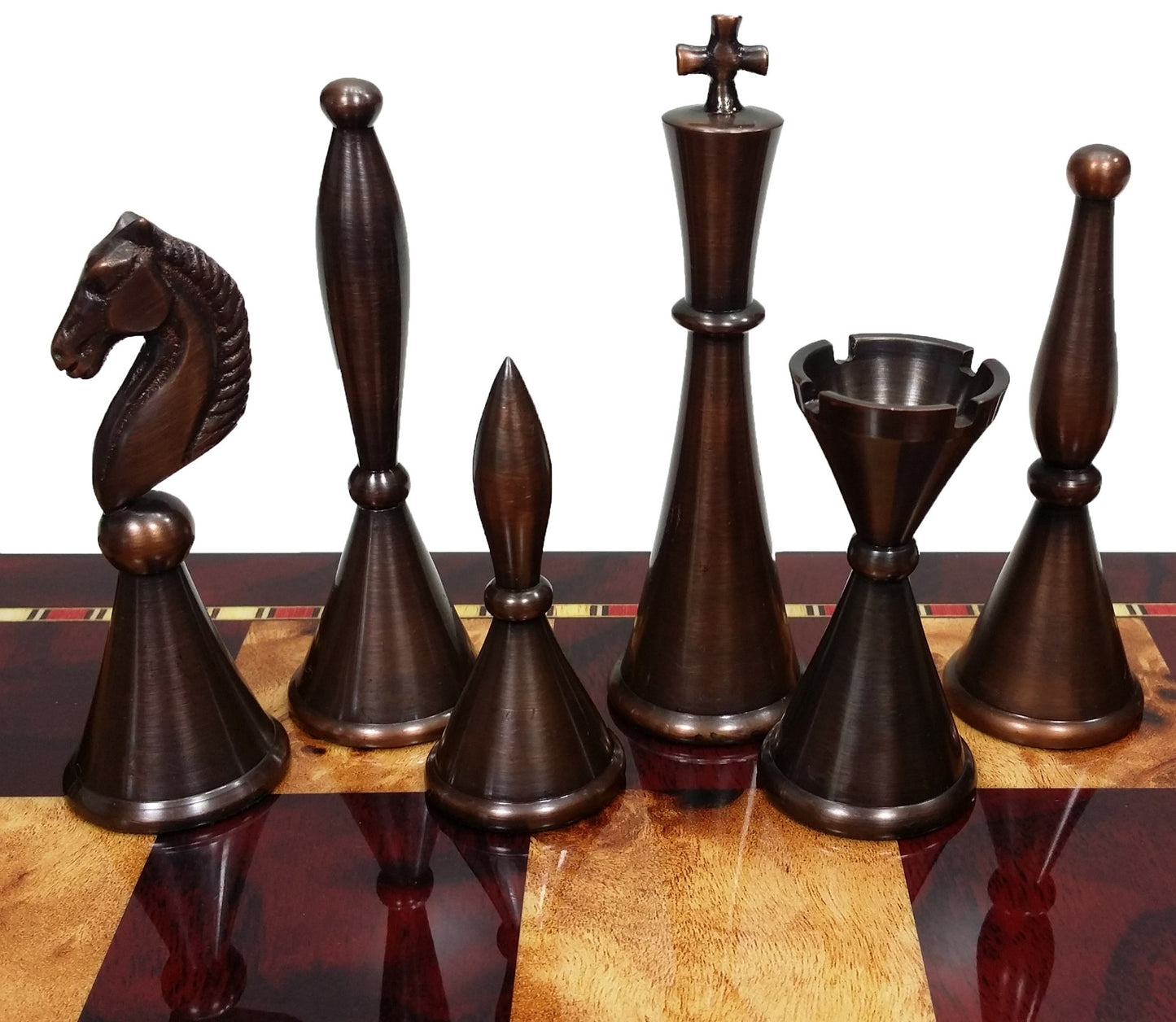 Real Brass Metal Modern Art Deco Staunton Chess Set 18" Cherry Color Board