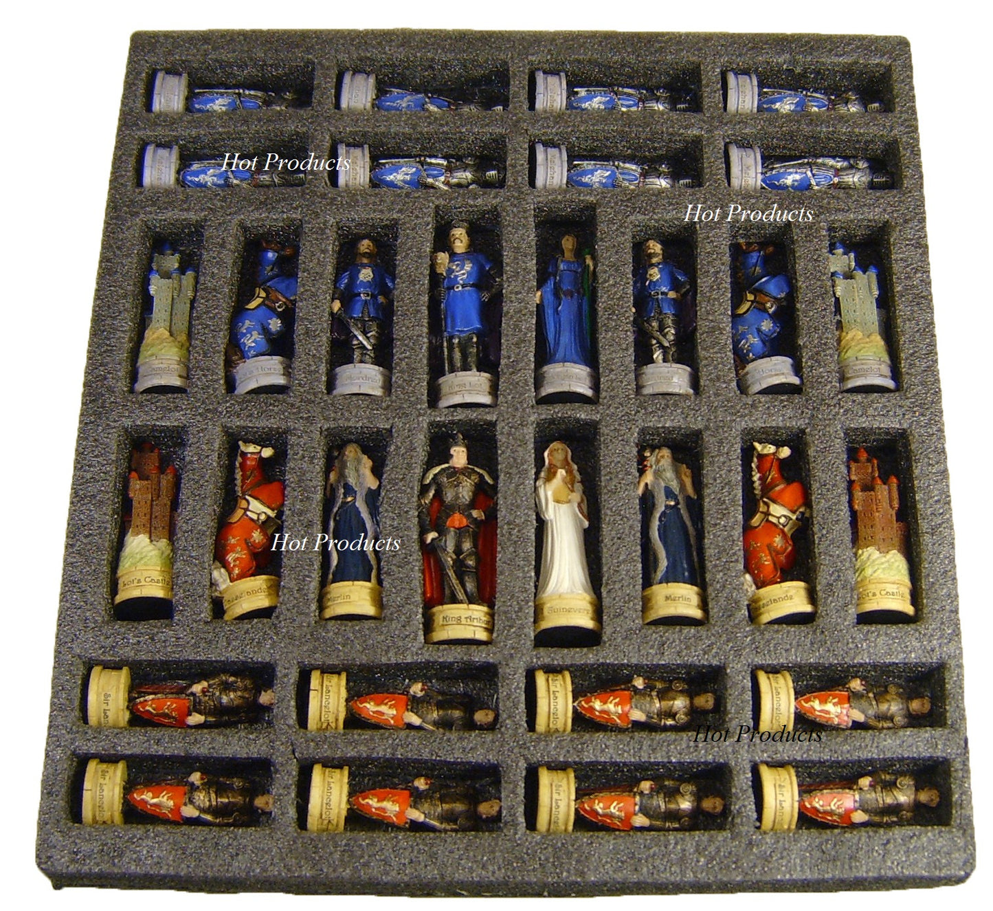 Medieval Times King Arthur Camelot Knight Chess Set with 15" Gloss Walnut Board