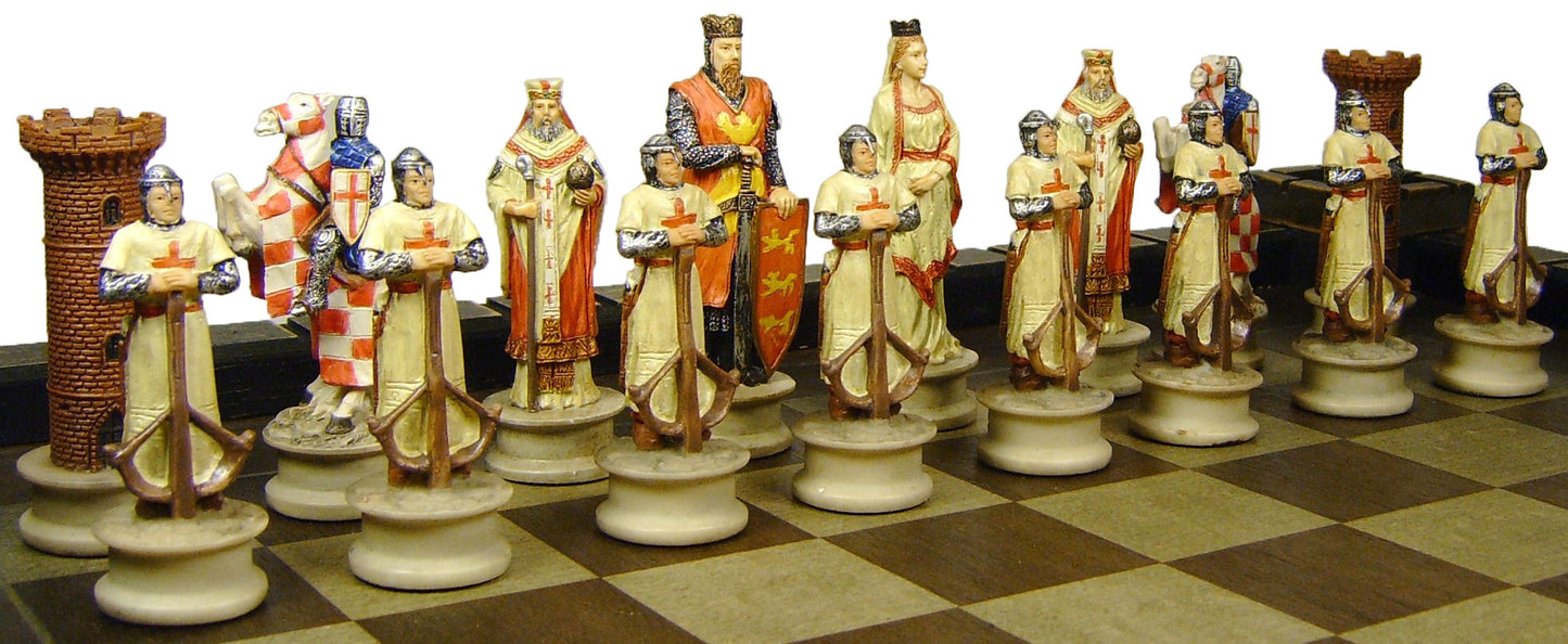 Medieval Times Crusades Arabian vs Christian Knights Chess Set W/ Castle Board