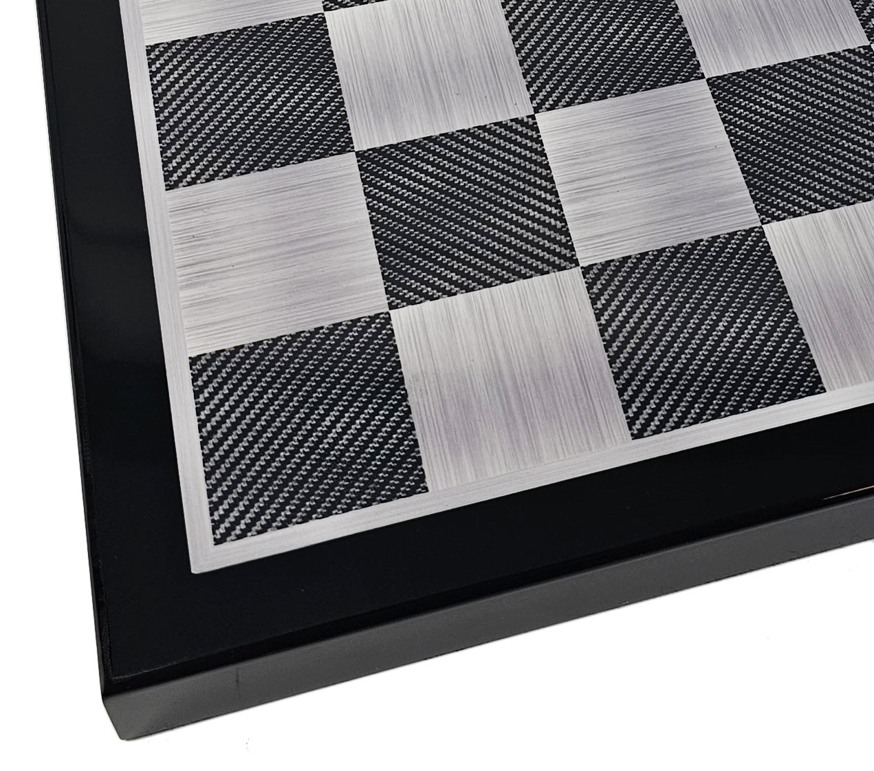 18" Black Carbon Fiber and Silver Color Chess Board 1 31/32 Squares