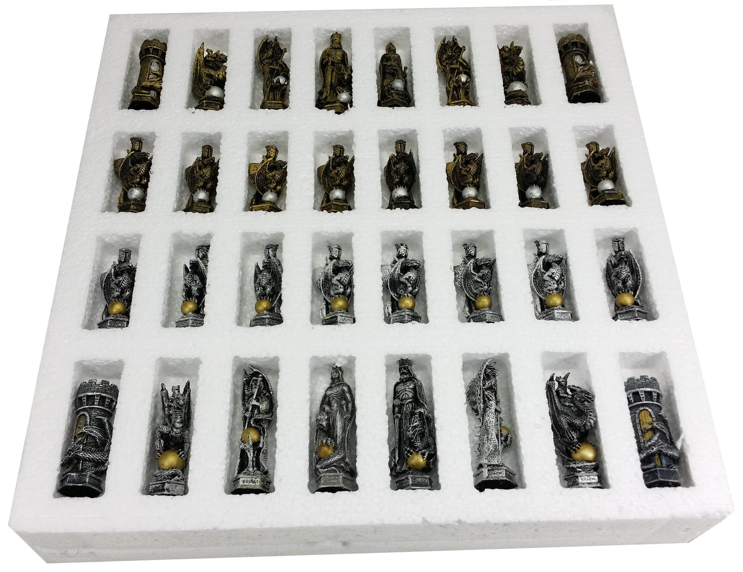 King Arthur Knights W/ Dragon Fantasy Medieval Times Chess Men Set - NO Board