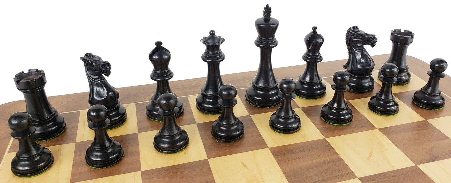 4 QNS Black & Natural 3 3/4" Anderssen Staunton Wood Chess Set 19" Walnut Board
