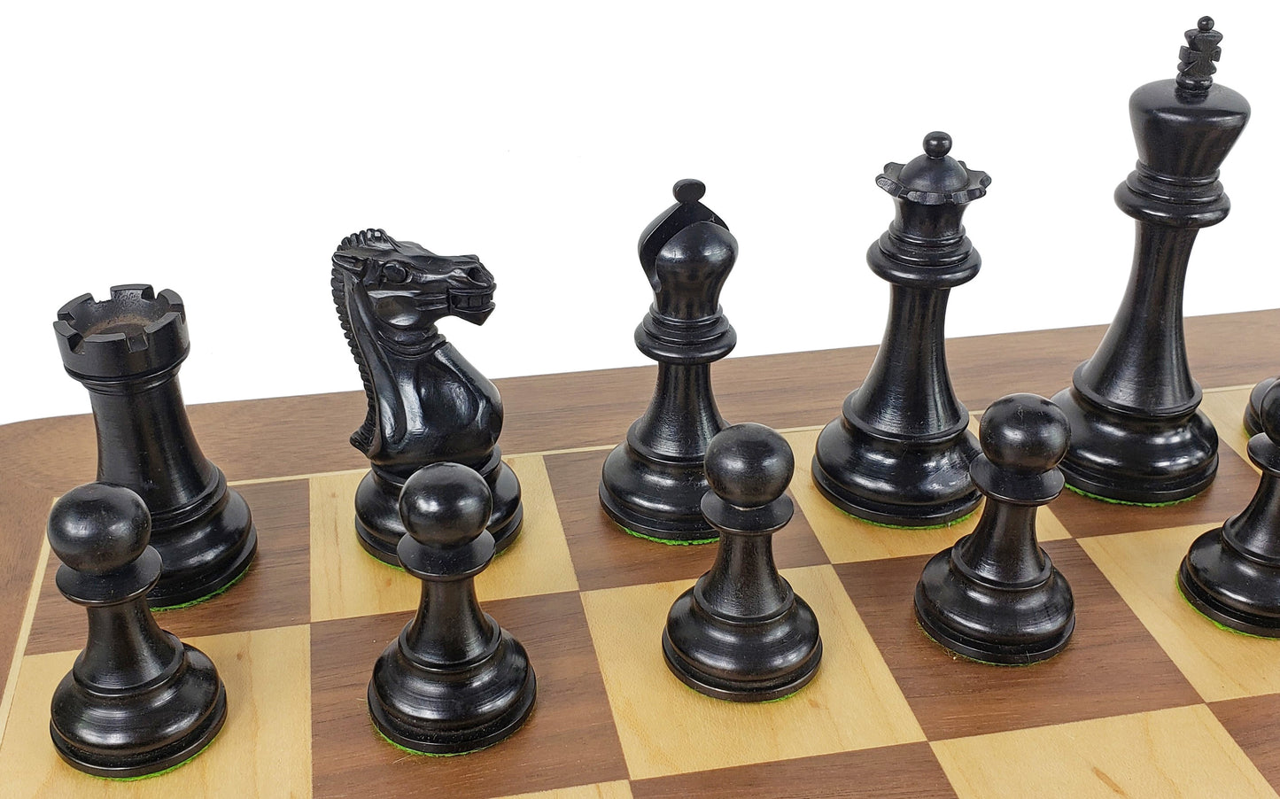 4 QNS Black & Natural 3 3/4" Anderssen Staunton Wood Chess Set 19" Walnut Board