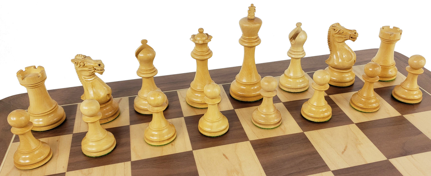 4 QNS Black & Natural 3 3/4" Anderssen Staunton Wood Chess Set 19" Walnut Board