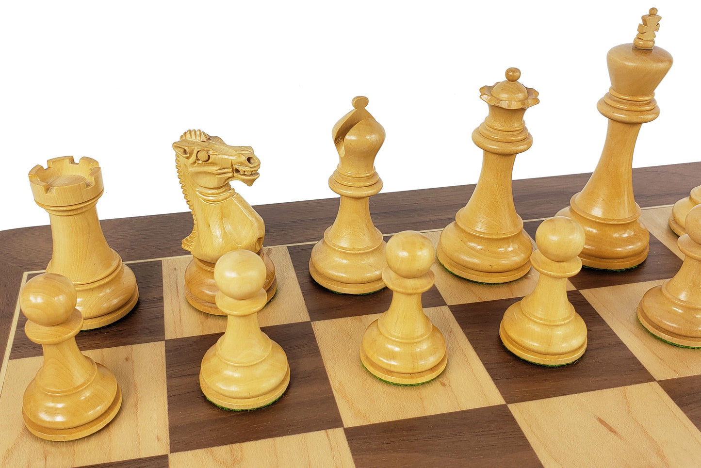 4 QNS Black & Natural 3 3/4" Anderssen Staunton Wood Chess Set 19" Walnut Board