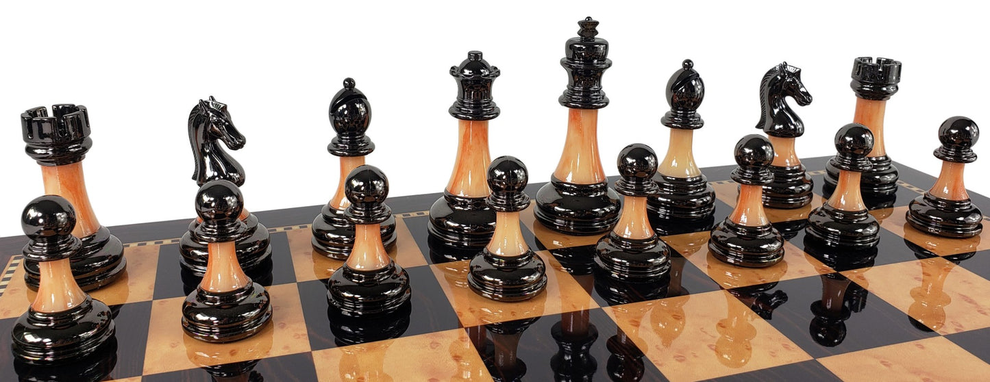 Staunton Chrome & Black Pro Plastic Chess Men Set W 18" Dark Walnut Color Board