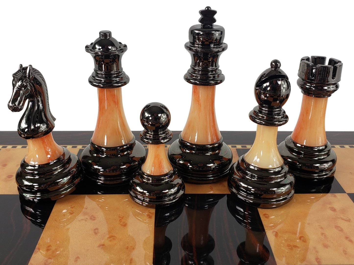 Staunton Chrome & Black Pro Plastic Chess Men Set W 18" Dark Walnut Color Board