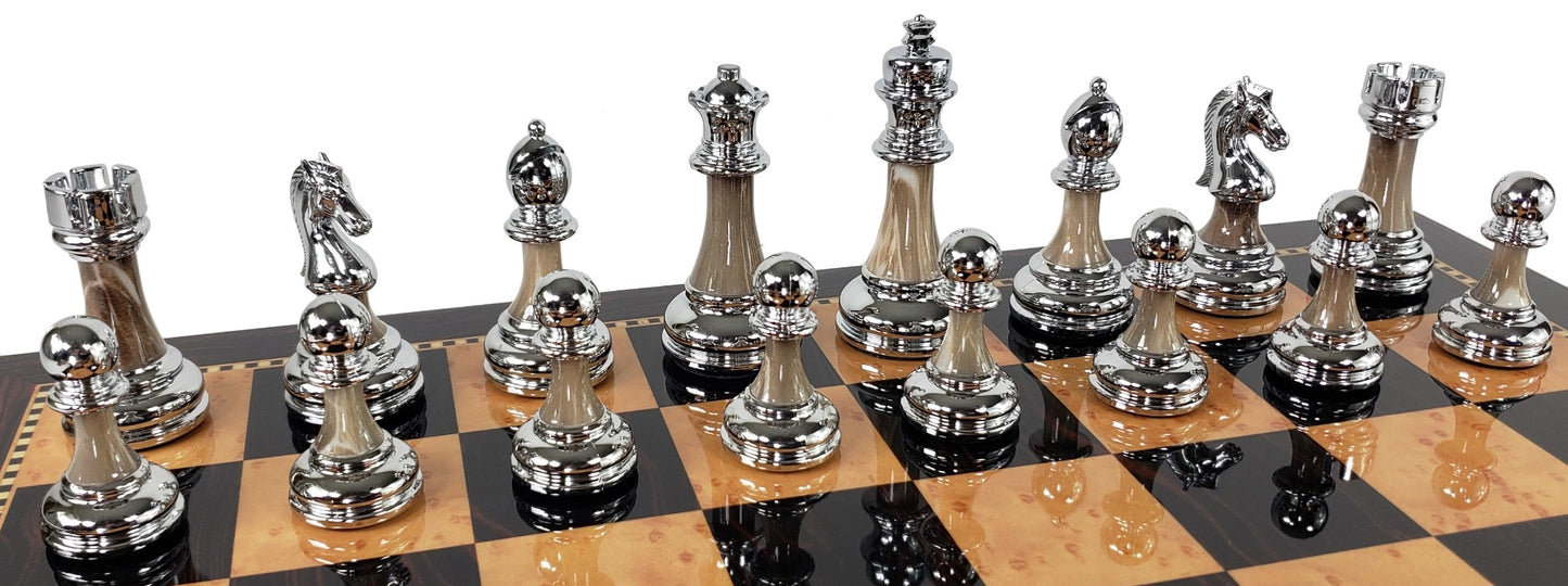 Staunton Chrome & Black Pro Plastic Chess Men Set DK Walnut Color Storage Board