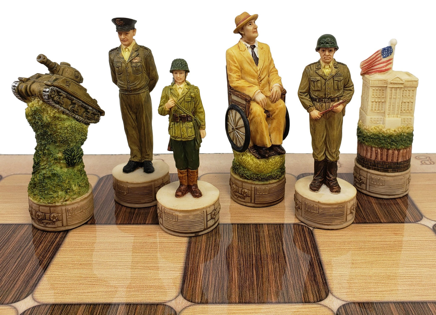 WW2 US vs Germany Chess Set W/ 17" Rustic Maple & Ebony Color Board
