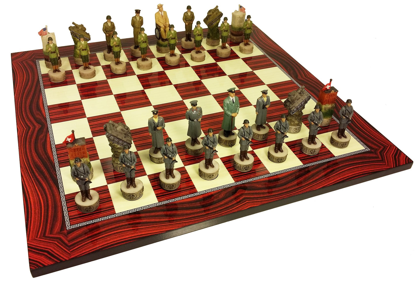 WW2 US vs GERMANY Chess Set W 17" Gloss Cherry Color Board World War 2