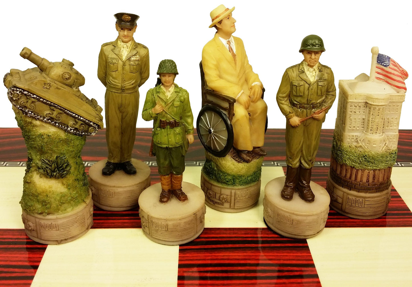 WW2 US vs GERMANY Chess Set W 17" Gloss Cherry Color Board World War 2