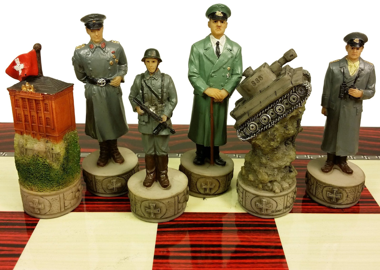 WW2 US vs GERMANY Chess Set W 17" Gloss Cherry Color Board World War 2