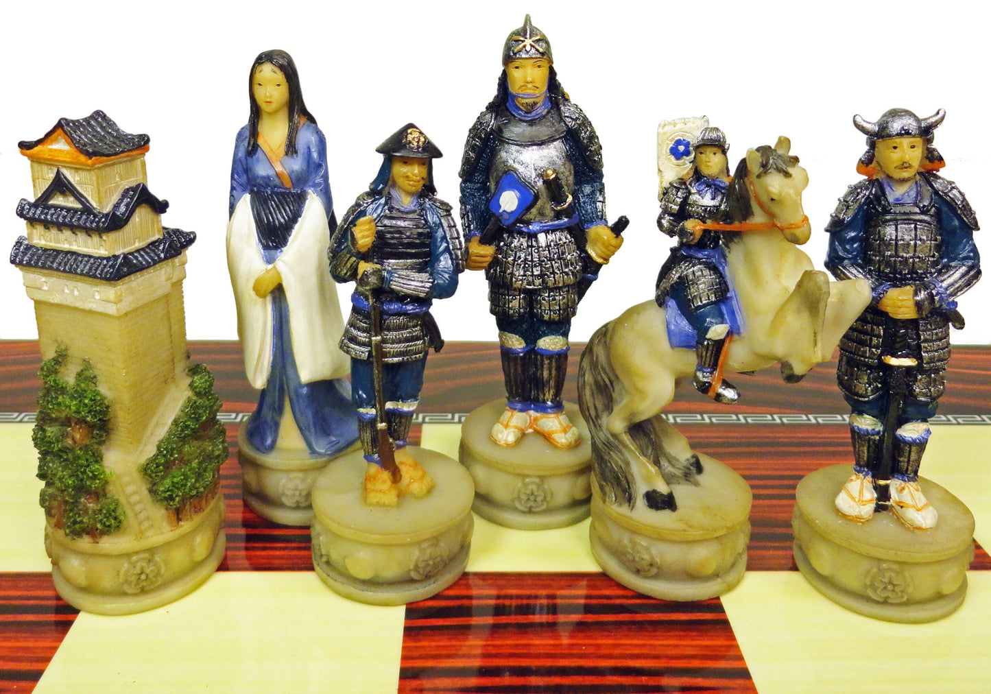 Japanese Samurai Warrior Chess Set W/ 17" HIGH GLOSS CHERRY COLOR BOARD