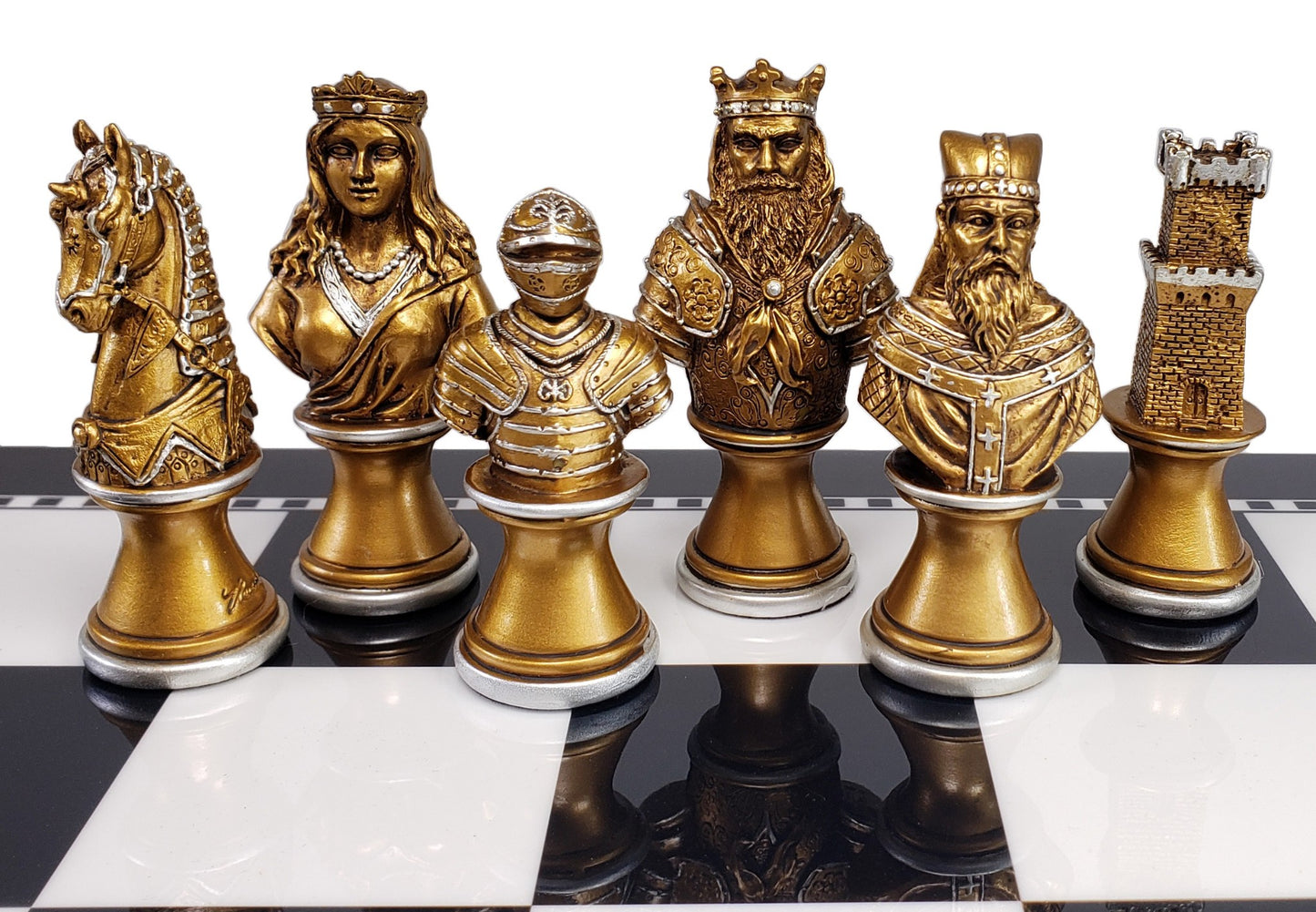 Medieval Times Crusades Gold & Silver Busts Chess Set Black & White Storage Board