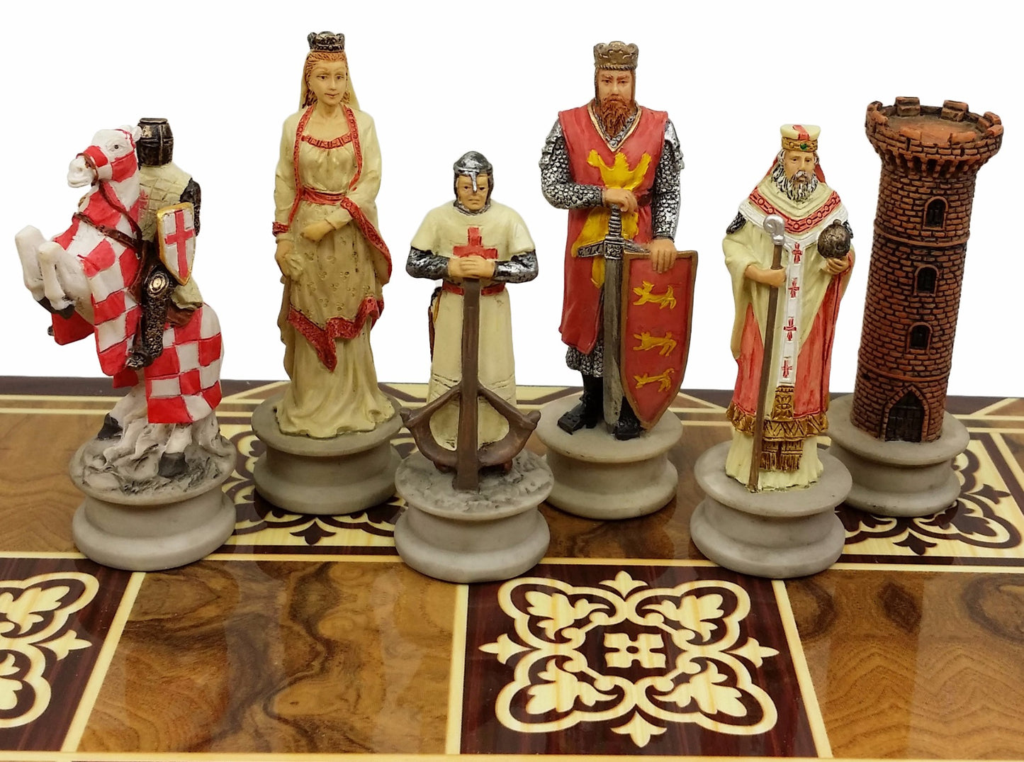Medieval Times Crusade Arabian Vs Christian Chess Set W 17" Burlwood Color Board