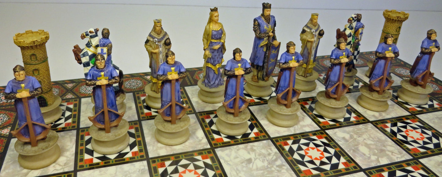 Medieval Times Crusades King Richard Knight Chess SET W 17" Mosaic Design Board