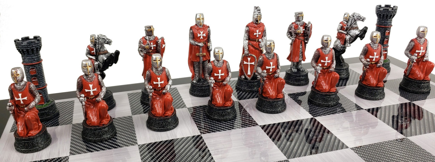Medieval Times Crusades RED BLUE Maltese Chess Set Black Carbon Fiber Color Bd