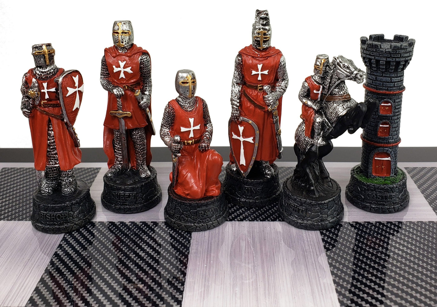 Medieval Times Crusades RED BLUE Maltese Chess Set Black Carbon Fiber Color Bd