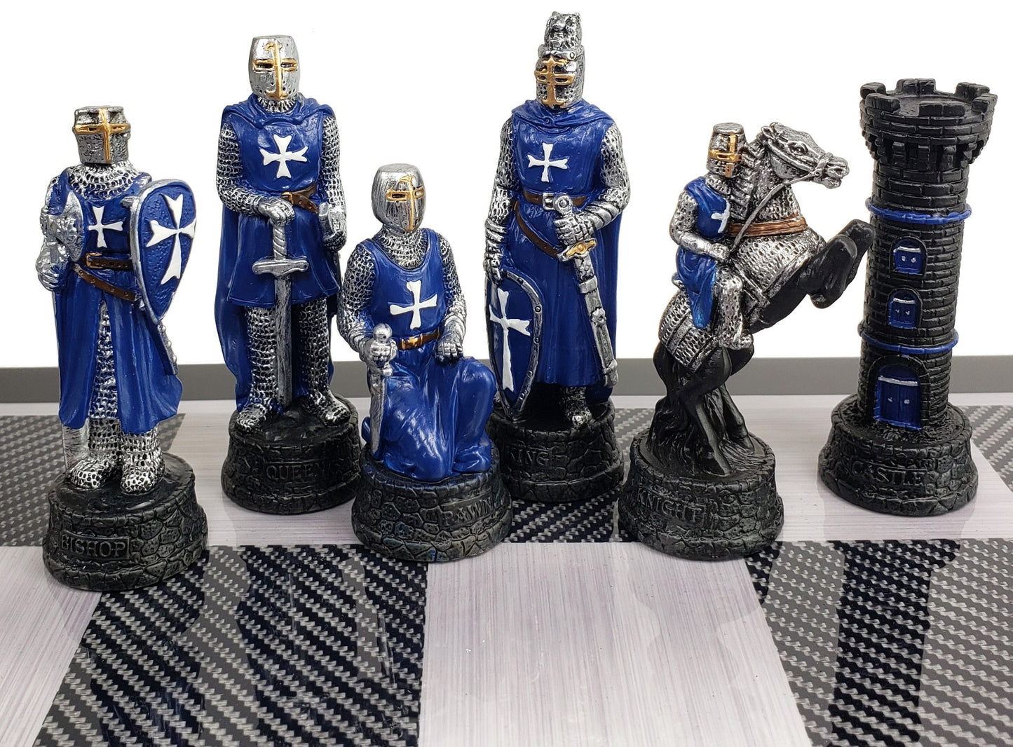 Medieval Times Crusades RED BLUE Maltese Chess Set Black Carbon Fiber Color Bd
