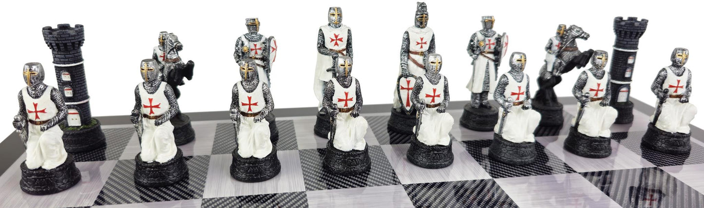 Medieval Times Crusade Blue White Maltese Cross Chess Set Carbon Fiber Color Bd