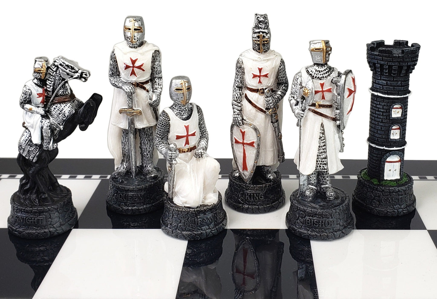 Medieval Times Crusades RED & WHITE MALTESE Chess Set Black White Storage Board